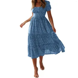 Casual Dresses Women's Summer Dress 2024 Bohemian Retro Short Sleeve Midi Holiday Beachwear Elegant Clothes