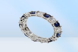 Whole Lots of Stock Sparkling Fashion Jewelry Real 925 Sterling Silver Blue Sapphire CZ Diamond Stack Wedding Band Ring for Wo1395494