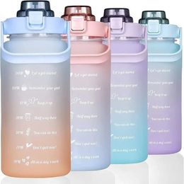 2L Large Capacity Plastic Water Bottle Time Scale Label Sticker Space Cup Spring Cap Painted Gradient Colour Water Cup 240507