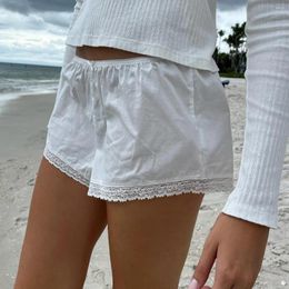 Women's Shorts Lace Trim Cotton For Women Summer Clothes 2024 High Waist White Kawaii Cute Skort Girls 2000s Y2K Youthful