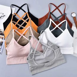 Active Underwear Sports Bra Women Cross Strap Beauty Back Underwear Sexy Push Up Running Yoga Fitness Sport Bra Top Breathable Quick Dry Gym Top d240508