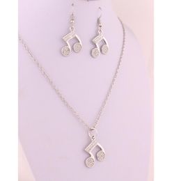 Earrings And Necklace Music Musical Note Symbols Studded With Shiny Clear Crystal Charm Pendent Jewelry Set7635854