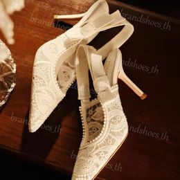 Novelty Stiletto-Heeled Shoes Designer Bowtie Cone Slipper Fashion White Lace Floral Sandal Women Dating Sandals High Quality Soft Comfortable Summer Slippers