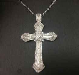 Vecalon Fashion HIPHOP Big Cross pendant 925 Sterling silver Diamond Party Wedding Pendants with necklace for Women Men Jewelry6279781