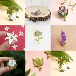 Brooches Beautiful Floral Hard Enamel Pins Series Crocus Tulip Flower Badge Brooch For Jewelry Accessory