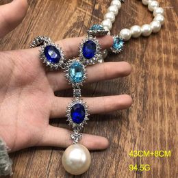 Pendant Necklaces Fashion Pearl Blue Gem Necklace For Women Light Luxury Niche Clavicle Chain Sweater