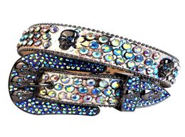 Mens Western Cowboy Belt Bling Crystal Rhinestone Belt with Camo Snake Leather Skull Studded Waist Belt Large Size Unisex Fashion 9360428