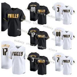 3 Harper Phillies 2024 Philly City connect Jersey black gold white Stott Nick Castellanos Kyle Schwarber Trea Turner J.T. Realmuto Zack Wheeler Aaron Nola Jeff Hoffman