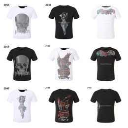 Philipe Plein T-Shirts Luxury Brand Men's Fashion Original Design Summer High Quality Short Sleeve Skull PP Classic Rhinestone Tshirt Streetwear Bone Casual Clothes