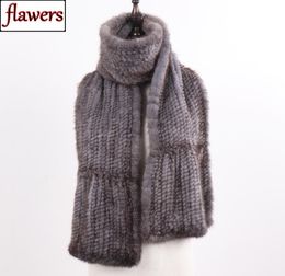 New Winter Women Hand Knitted 100 Genuine Mink Fur Scarf Shawl Natural Warm Mink Fur Muffler Lady Quality Real Mink Fur Scarves 22150623