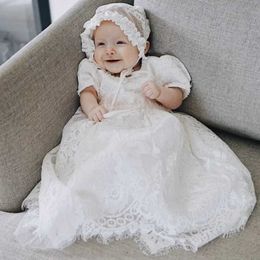 Christening dresses Baby Baptist Dress White Long Lace Applique Short Sleeve Christmas First Communion Q240507