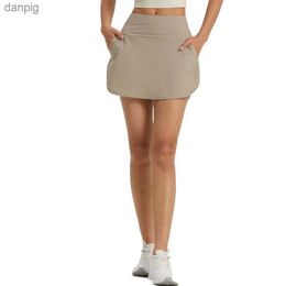 Skirts Women Sports Tennis Skirt Summer High Waist Fitness Fake 2 Pieces Short Skirt With Pockets Gym Outdoor Workout Wear Y240508