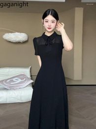 Party Dresses Gaganight Women Black Turn Down Neck Slimming Dress Summer 2024 French Style Exquisite High End Elegance Celebrity