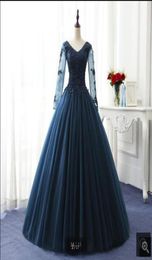 navy blue ball gown prom dresses long sleeve beaded appliques formal prom dress modest pearls princess prom gowns 4210946