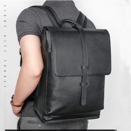 Backpack Luufan Genuine Leather Men 14 Inch Laptop Rucksack Soft Cow School Bag Male Business Daypack Shoulder Black