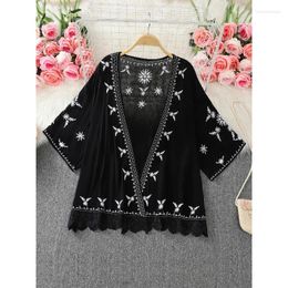 Women's Knits French Chic Cardigans Embroidery Short Sun Protection Shirt Loose Thin Coat Beach Style Boho Tassel Summer Cardigan Dropship