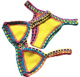 Women Bikini Set Reveible Swimwear Beachwear Sexy Low Waist Handmade Knit Swimsuit Female Bathing Suit Swimming Suit253G9974435