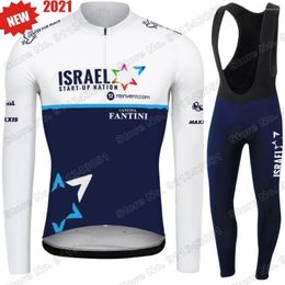 Racing Sets 2024 Summer Israel Start Up Nation Cycling Jersey Set Clothing Suit Mens Long Sleeve MTB Bike Road Pants Bib Ropa