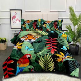 Bedding sets Comforter Cover Parrot Bedding Set Tropical Palm Leaf Duvet Cover for Girls Floral Botanical Safari Animals Birds Fresh Natural J240507