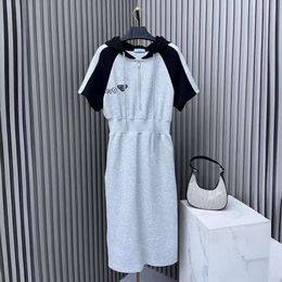 tops dresses for woman 2024 Summer New Product Drawstring Hooded Half Zipper Logo Back Printed Letter Pullover Hoodie Long Skirt for Women