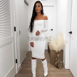 Lässige Kleider Designer -Kleid Frauenkleidung Herbst neuer einzelner Schultergürtel gerade Hals Langarm Slim Fit Hip Wrap Sexy Kleid Plus Größe Kleider