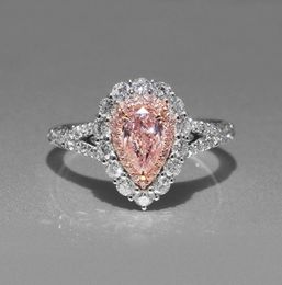 Women Simulation Pink Diamond DropShaped Wedding Ring Cute07970825