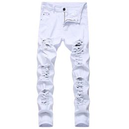 Men's Jeans Trousers Distressed Jeans Mens Denim Fashion Designer Brand White Pants Mens Large Size 40 42 J240507