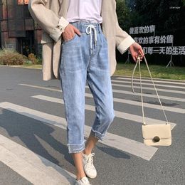 Women's Jeans Seven Point Pants Women's Summer Elastic Waist 7 Loose High To Show Thin Casual Haren Style