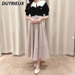 Skirts 2024 Summer Japanese Style Women's Umbrella Skirt Waist-Tight A- Line High Waist Solid Color Mid-Length Female