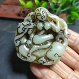 Sculptures Han Dynasty Hongshan Culture Natural Jade DoubleSided Beauty Beast Handmade Collection Ornaments Pendant Carving Mascot Statue