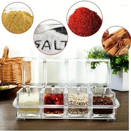 Storage Bottles 4 Compartments Transparent Spice Box With Spoon And Lid For Storing Pepper Spices Salt Sugar Jars Kitchen Gadgets