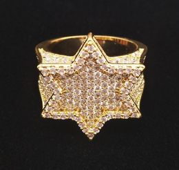 18K Gold White Gold Plated Mens Franklin Mint Green Iced Out CZ Cubic Zirconia Hexagonal Star Finger Ring Band guys HipHop Rapper 7095540