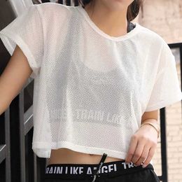 Women's T-Shirt Womens Mesh Yoga Shirt Sexy Short Sle T-Shirt Sport Top Blouse Cover Up Quick Dry Gym Clothes Running Fitness Tank Sportwear d240507