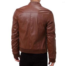 Men's Jackets Men Vintage Retro Cafe Leather Biker Slim Fit Jacket Warm Stand Collar Coat Tops Business Holiday Daily