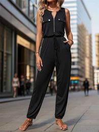 Women's Jumpsuits Rompers Europe and the United States spring and summer sleless zip-up V-neck jumpsuit pocket high-waisted cargo jumpsuit pants d240507