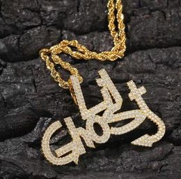 iced out lil ghost pendant necklaces for men women luxury designer bling diamond letter pendants gold silver letters chain necklac2914293