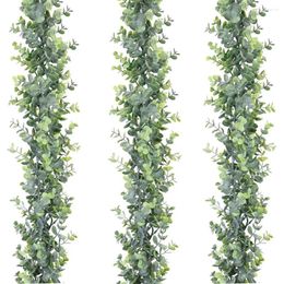 Decorative Flowers Faux Eucalyptus Garland Plant 2pcs Artificial Vines Hanging Leaves Greenery For Wedding Backdrop Arch Wall