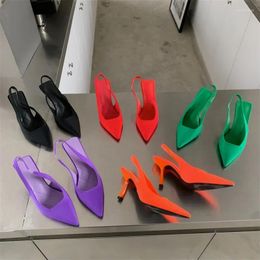 Slippers Fashion Elegant Women High Heels Lady Slingback Mules Purple Green Orange Luxury Slides Wedding Shoes