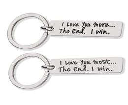 Custom Couple Jewelry Keychain I LOVE YOU MORE THE END I WIN Stainless Steel Charm Keyring Valentines Day Gift Husband Wife Gift4435072