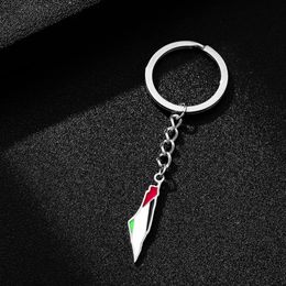 YILUOCD Palestine Map Pendant Keychain Stainless Steel Flag Key Ring Jewelry Vintage Amulet for Women Men 240506