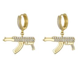 Unisex Fashion Mens Women Earrings Gold Silver Colour Ice Out CZ Gun Earrings Fashion Hip Hop Earrings Gift6410154