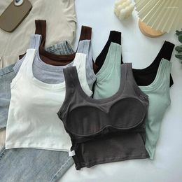 Women's Tanks Oiinaa Tank Top Vest One-Piece No Steel Ring Cotton Chest Pad Wide Shoulder Sports Yoga Underwear Solid Colour Bra