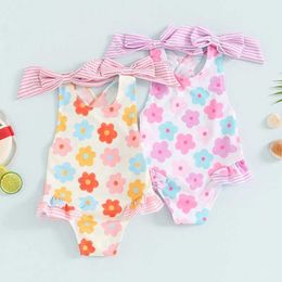 One-Pieces Toddler Girl 1Pieces Swimsuit Floral Sleeveless Backless Swimwear Ruffled Summer Kids Beachwear Bathing Suits H240508