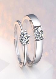 925 Sterling Silver Couple Ring SixJaw Zircon Fashion Opening Adjustable Ring Women Engagement Wedding Jewellery 21050784075984925518