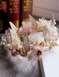 DIY Love Romantic shell Hair Vine Wedding Leaf Pearl Hair Accessories Luxury Flower Crystal Bridal Crown Pink Rhinestone Tiaras Fo1846195