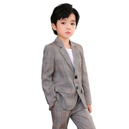 Boys' Little Suit Plaid Birthday Dress Speech Host Piano Performance Dress (Suit + Trousers)