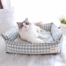 Cat Beds Furniture Beds for Dog Cat Pet Sleep Sofa Bed Soft Lattice Dog Basket Cat Small Medium Dog Cushion Pet Accessories Puppy Kennel Supplies d240508