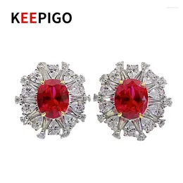 Stud Earrings KEEPIGO S925 Sterling Silver 8 10mm Egg Shape High Carbon Diamond Ruby For Women Sparkling Wedding Fine Jewellery RA179