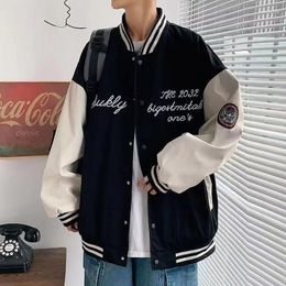 Men's Jackets Spring Fall Baseball Jacket Fashion Patchwork Print Loose Large Size Male Hip Hop All Match Single Breasted Coat