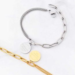 Bangle 316L Stainless Steel New Fashion Upscale Jewellery Minimalist Casual Round Carving Charm Thick Asymmetric Chain Bracelet For Women